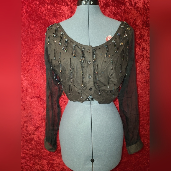 Speed Limit MPH Boho Sheer Sleeves with Iridescent Beads and Tiny Tassels - Picture 1 of 7